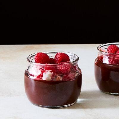 Chocolate Pudding with Raspberry Cream